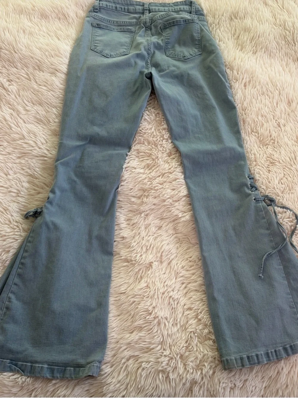 Light Wash Lace-Up Flare Jeans - Picture 3 of 6
